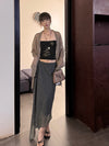 SWAYING 25 Early Autumn Irregular Hem Wool Skirt SW-SW25PF3B08C2-SH Dark Gray